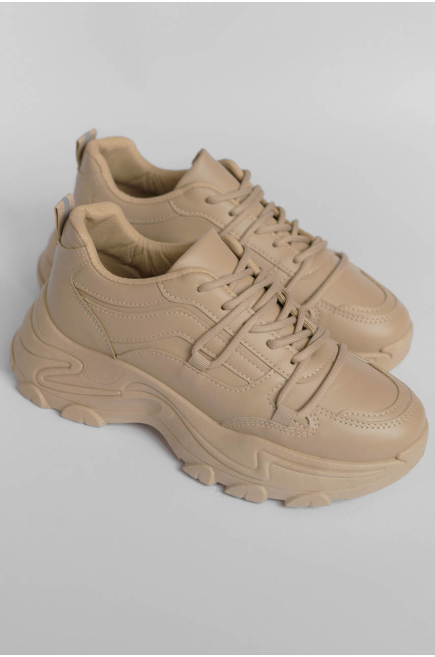 Кросівки жіночі бежевого кольору на шнурівці 185-63 178384