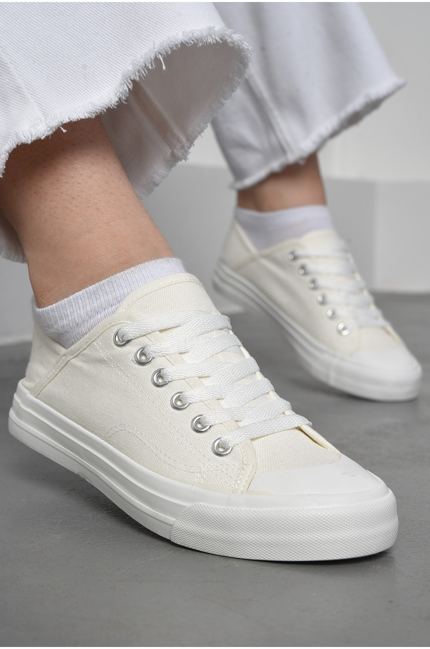Кеди жіночі текстильні білого кольору на шнурівці 2022 178890