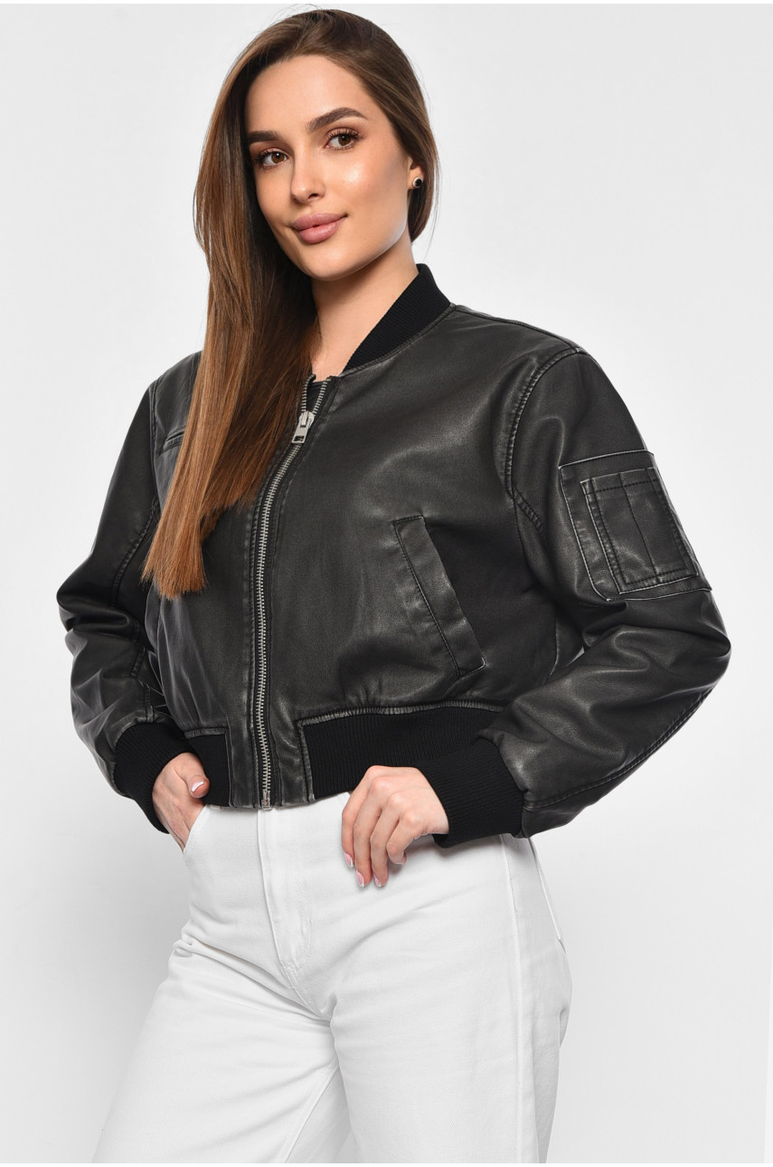 Куртка жіноча з екошкіри  темно-сірого кольору 3945 178934