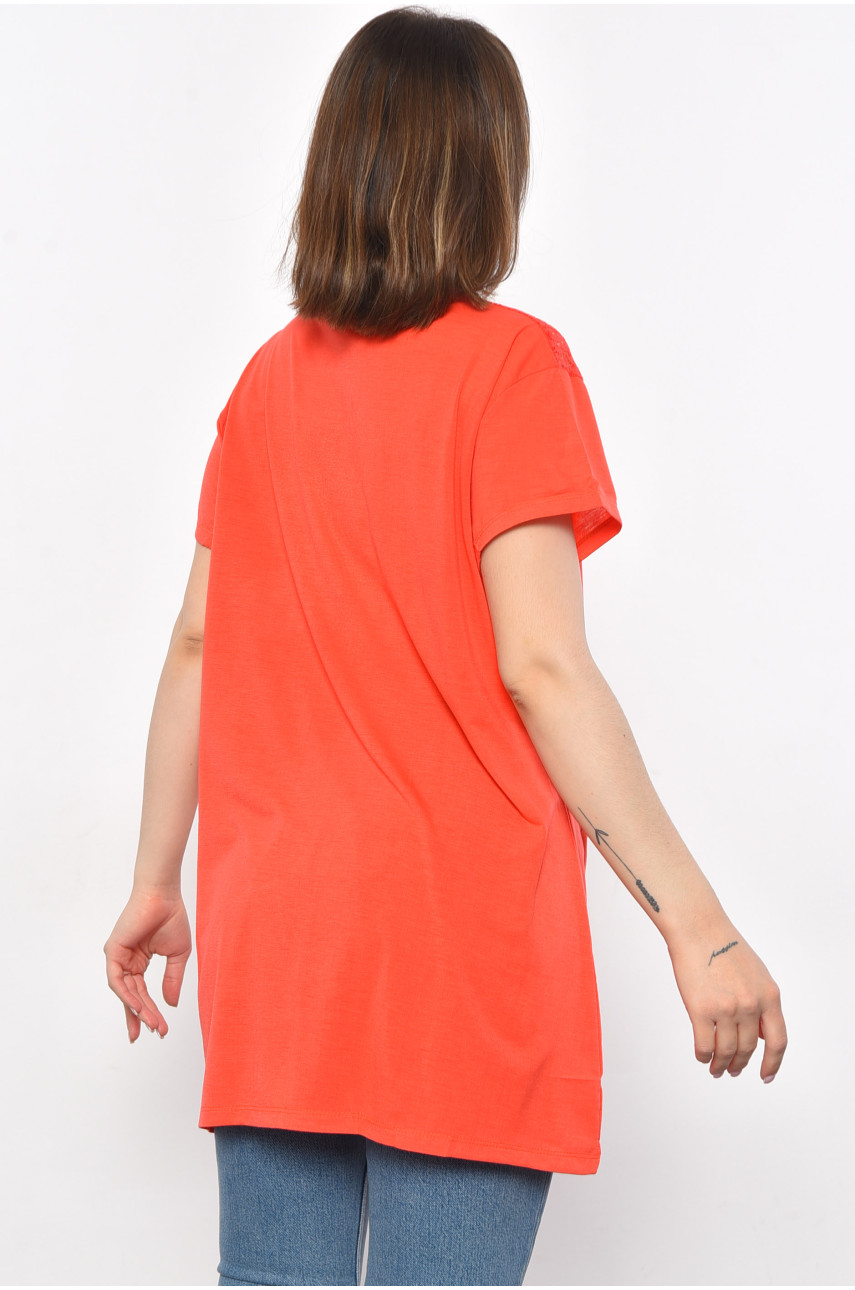 Футболка женская батальная красного цвета 356 179074 Футболка женская батальная красного цвета 356 179074