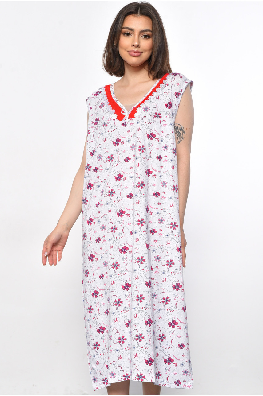 Нічна сорочка жіноча білого  кольору з квітковим принтом 108 179167