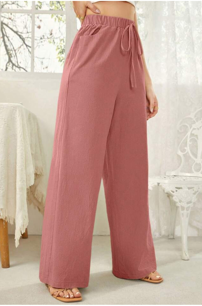 Штаны летние из ткани жатка розового  цвета 9810 179211