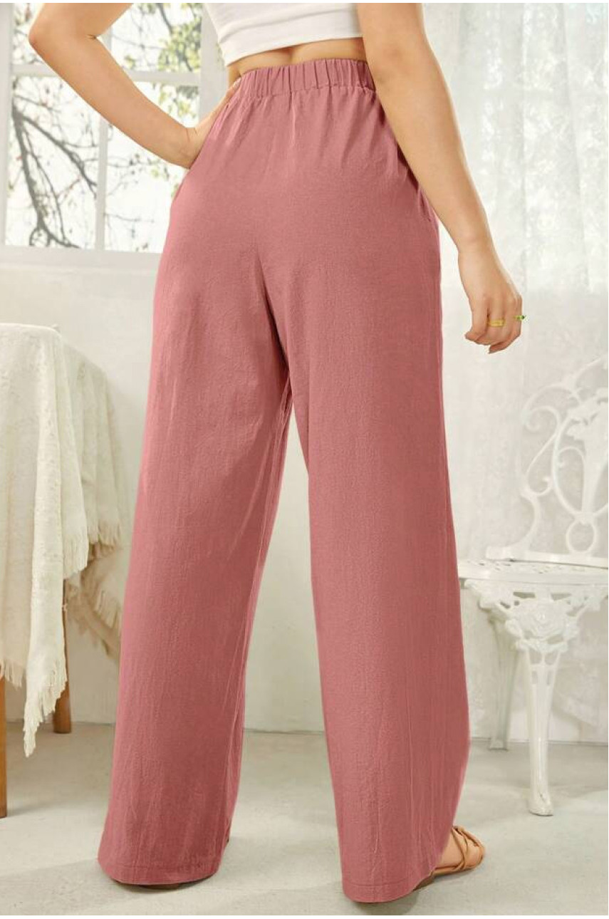 Штаны летние из ткани жатка розового  цвета 9810 179211
