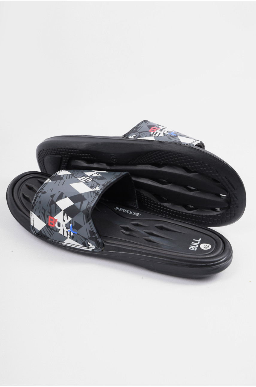 Шльопанці чоловічі чорного кольору з геометричним візерунком 43 179493