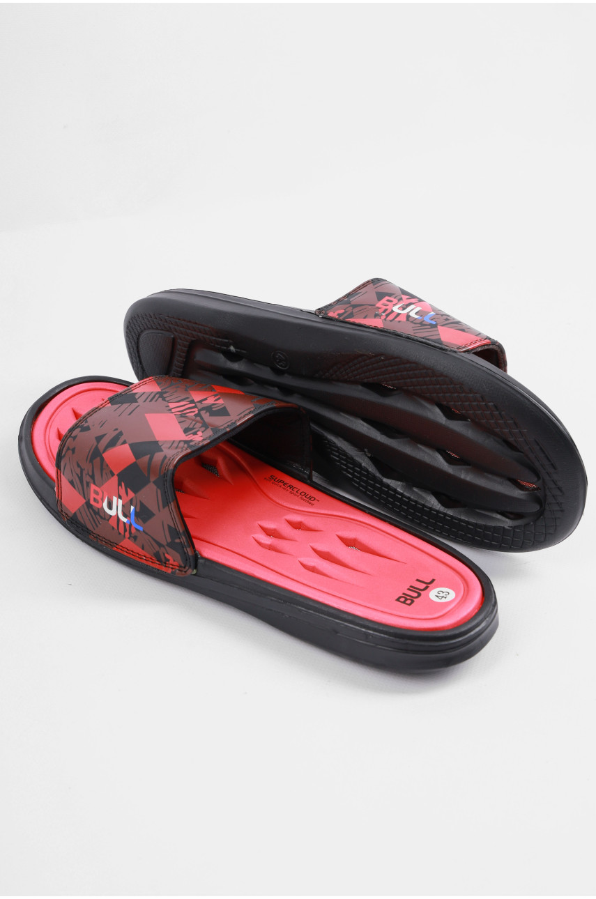 Шльопанці чоловічі червоного кольору з геометричним візерунком 43 179495