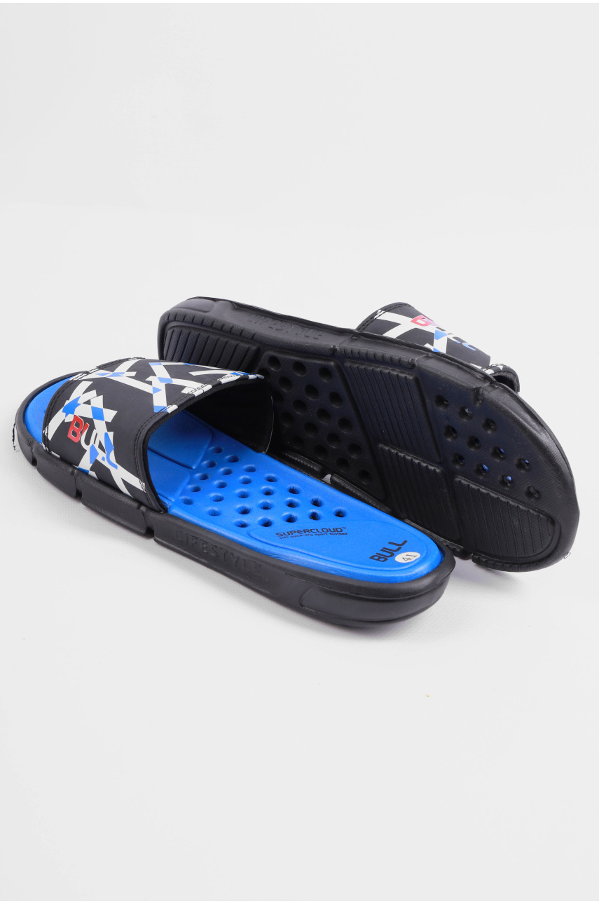 Шлепки мужские черно-белого цвета с геометрическим узором 40 179497