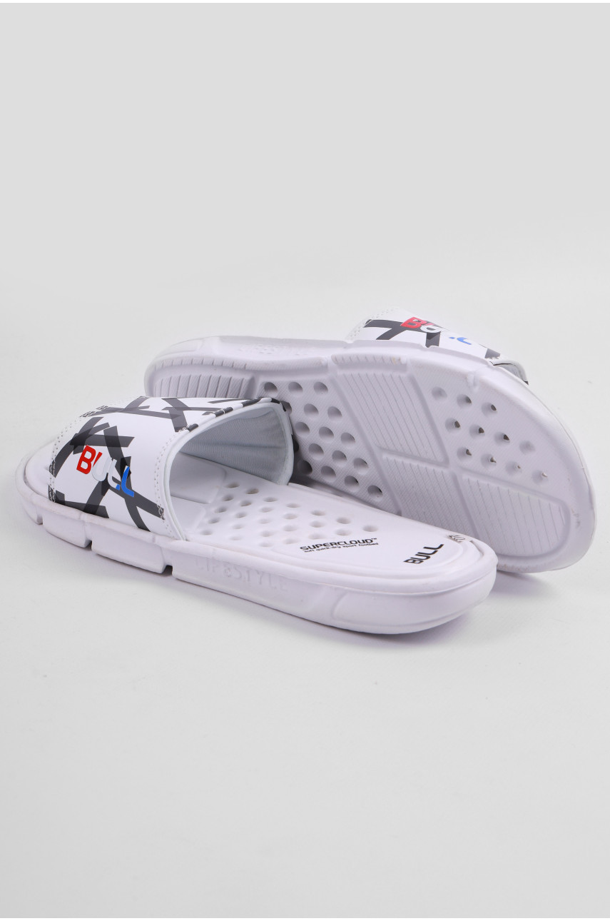 Шльопанці чоловічі білого кольору з геометричним візерунком 40 179501