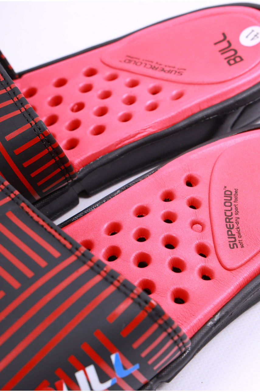 Шльопанці чоловічі чорно-червоного кольору з геометричним візерунком 41 179502