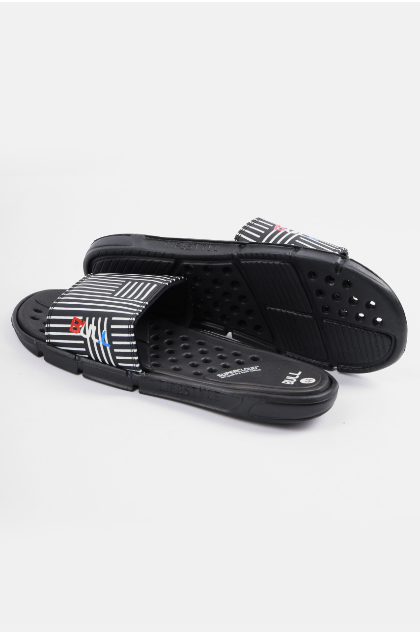 Шлепки мужские черно-белого цвета с геометрическим узором 41 179504