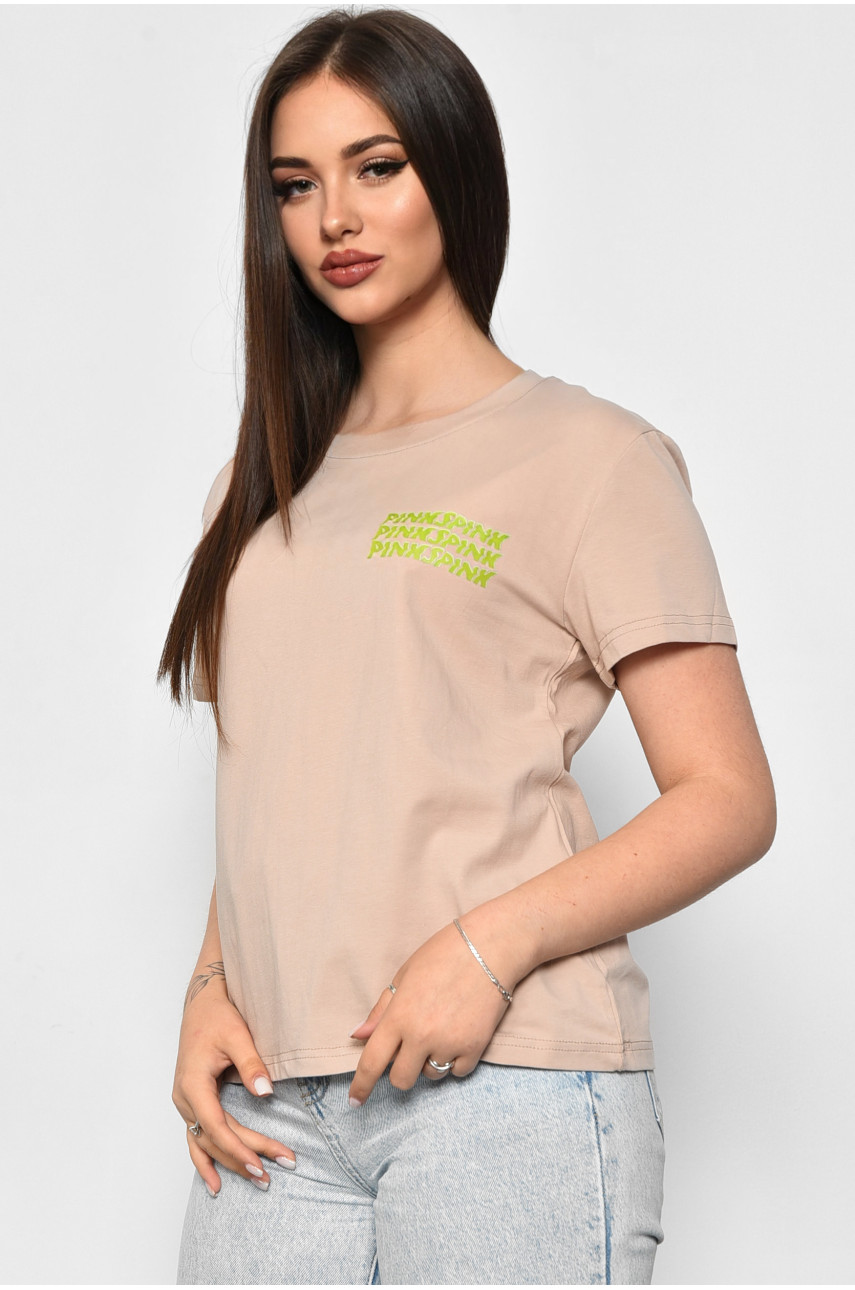 Футболка женская бежевого цвета 1177-1 179680 Футболка женская бежевого цвета 1177-1 179680