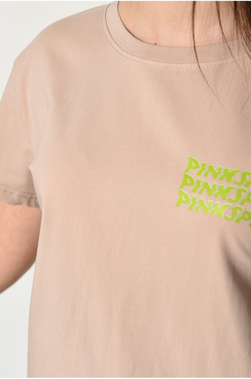 Футболка женская бежевого цвета 1177-1 179680 Футболка женская бежевого цвета 1177-1 179680