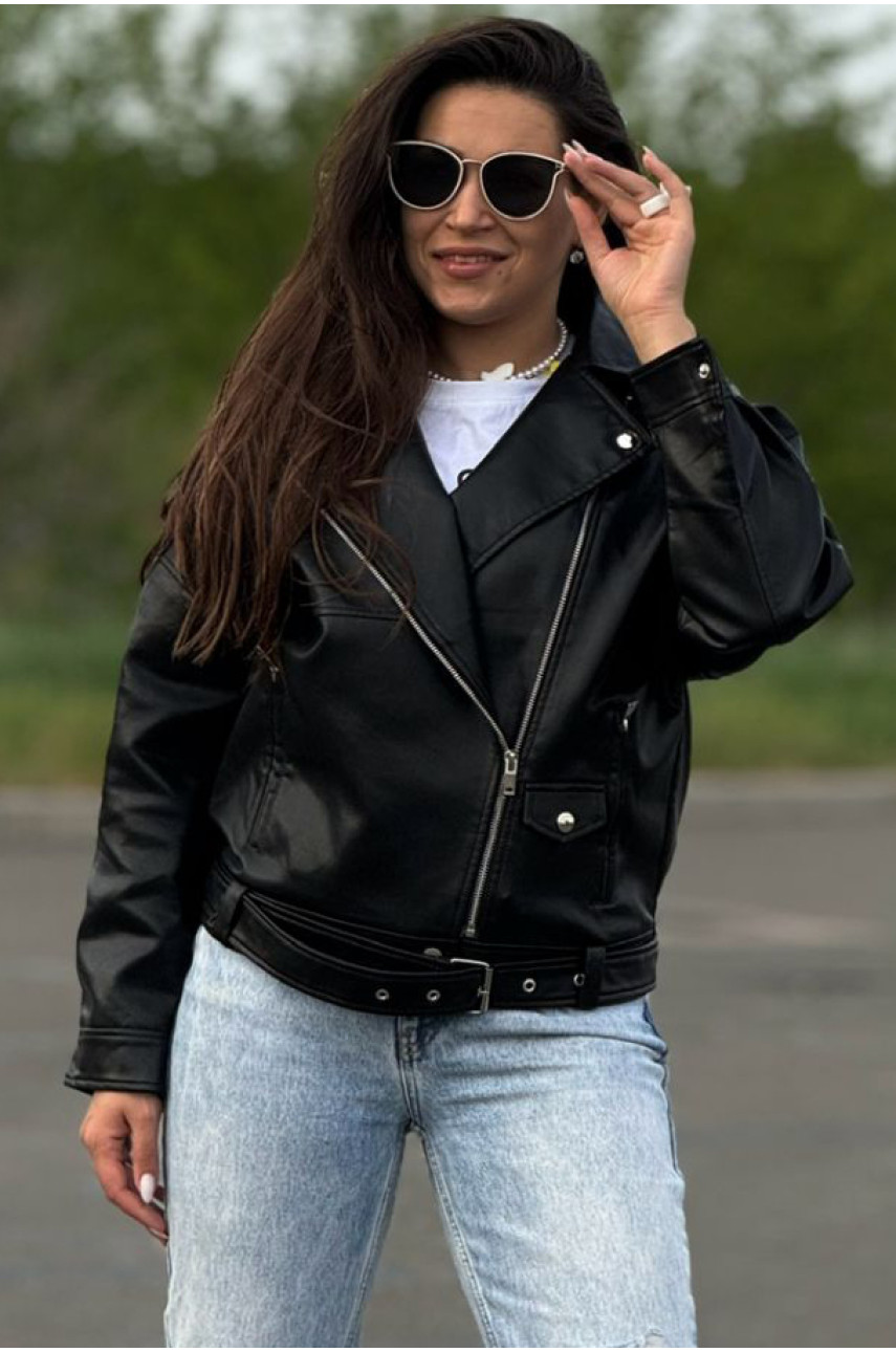 Куртка жіноча з екошкіри чорного кольору 2655 179686