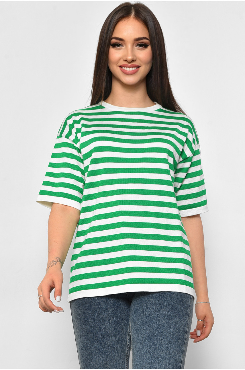 Футболка жіноча трикотажна в смужку зеленого кольору 8956 179702 Футболка жіноча трикотажна в смужку зеленого кольору 8956 179702