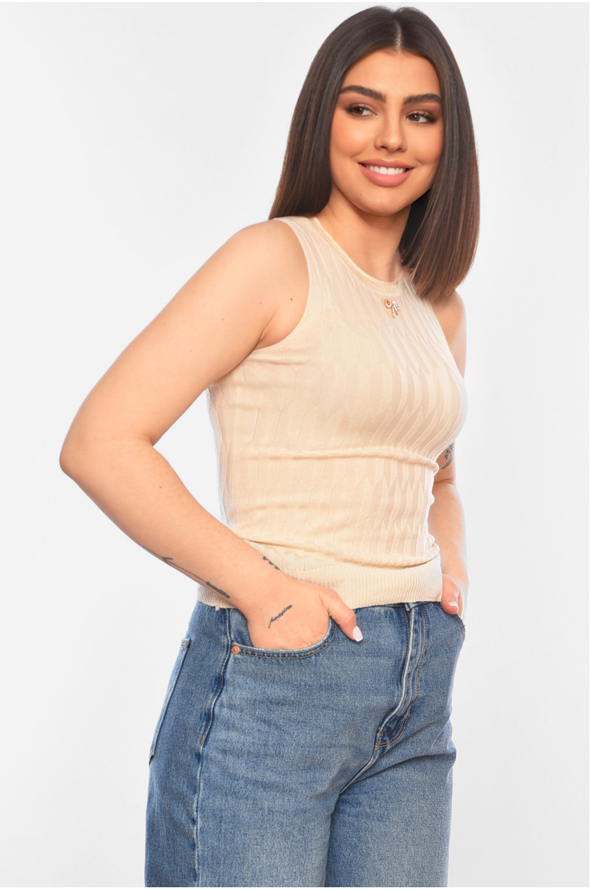 Майка женская трикотажная бежевого цвета 226 179720 Майка женская трикотажная бежевого цвета 226 179720