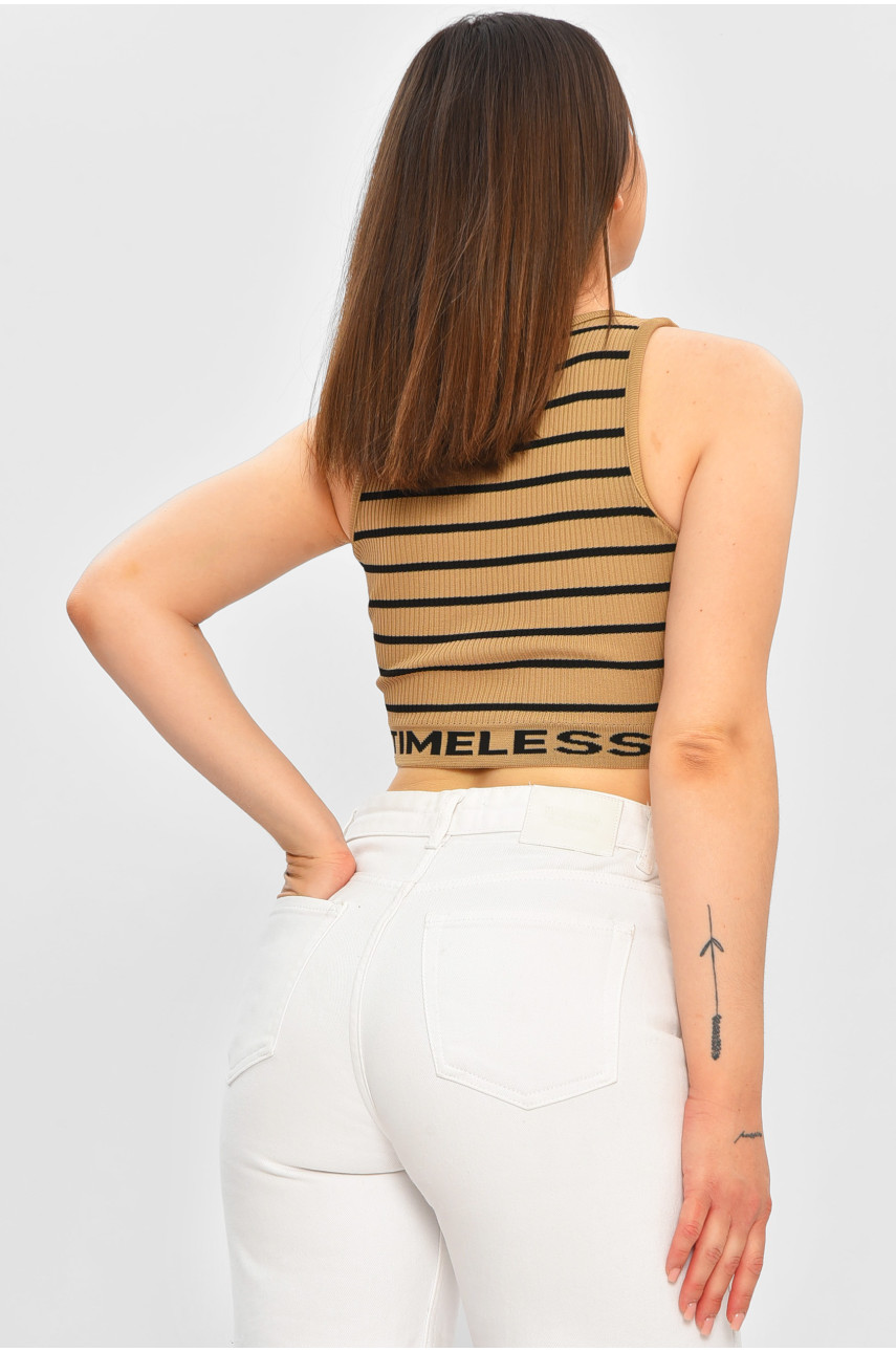Топ-майка в рубчик женский бежевого цвета 179908 Топ-майка в рубчик женский бежевого цвета 179908