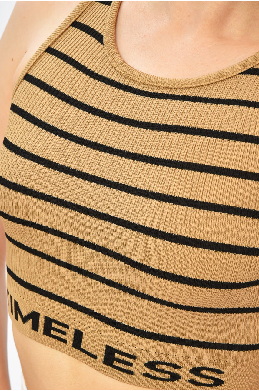 Топ-майка в рубчик женский бежевого цвета 179908 Топ-майка в рубчик женский бежевого цвета 179908