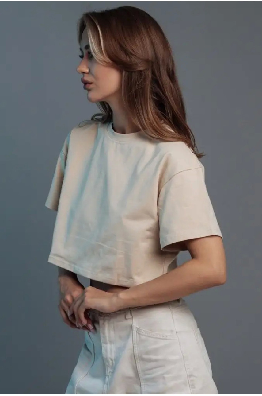 Футболка женская бежевого цвета 179979 Футболка женская бежевого цвета 179979