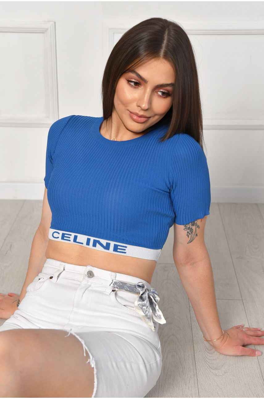 Футболка жіноча в рубчик синього кольору А16 180003