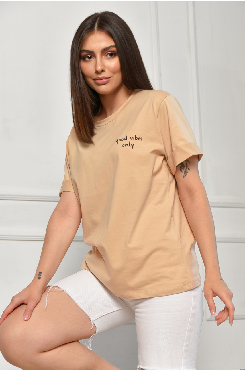 Футболка жіноча бежевого кольору 180005 Футболка жіноча бежевого кольору 180005