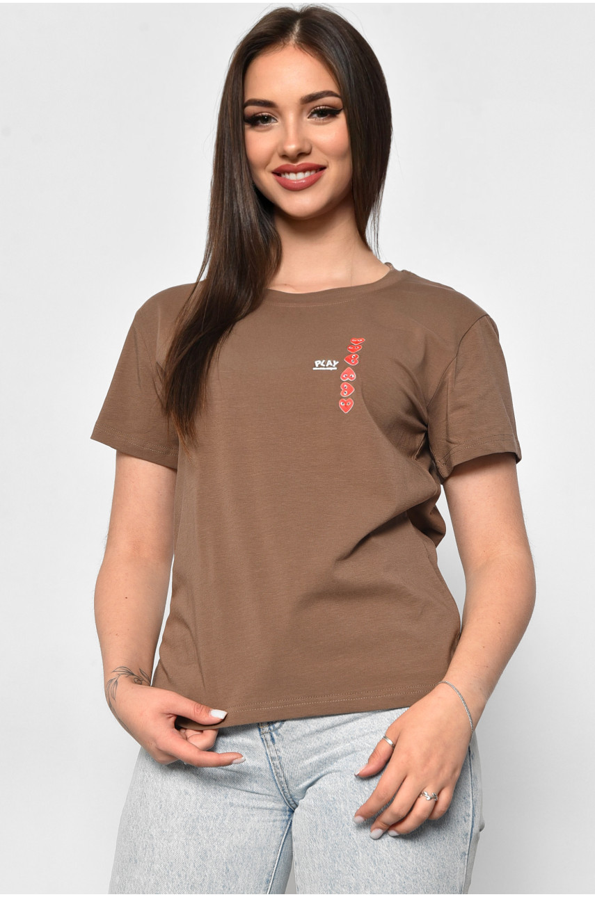 Футболка женская коричневого цвета 1177-1 180041 Футболка женская коричневого цвета 1177-1 180041