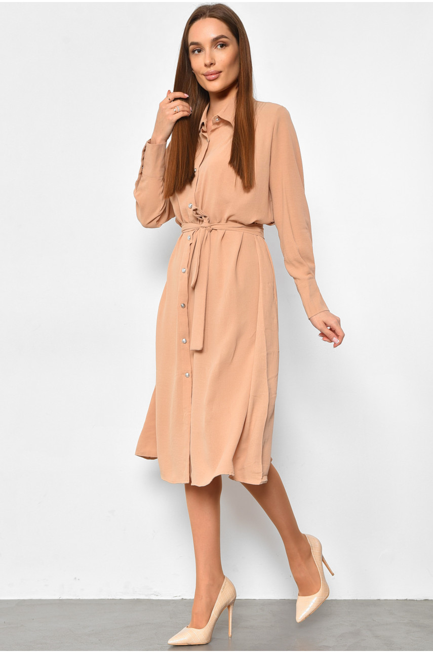 Платье женское полубатальное бежевого цвета 6756 180229 Платье женское полубатальное бежевого цвета 6756 180229