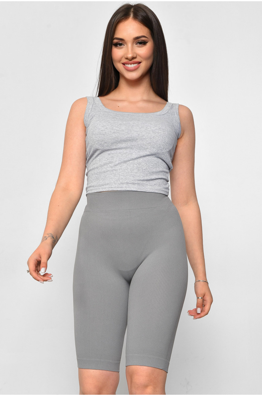 Велосипедки женские в рубчик серого цвета 051 180355