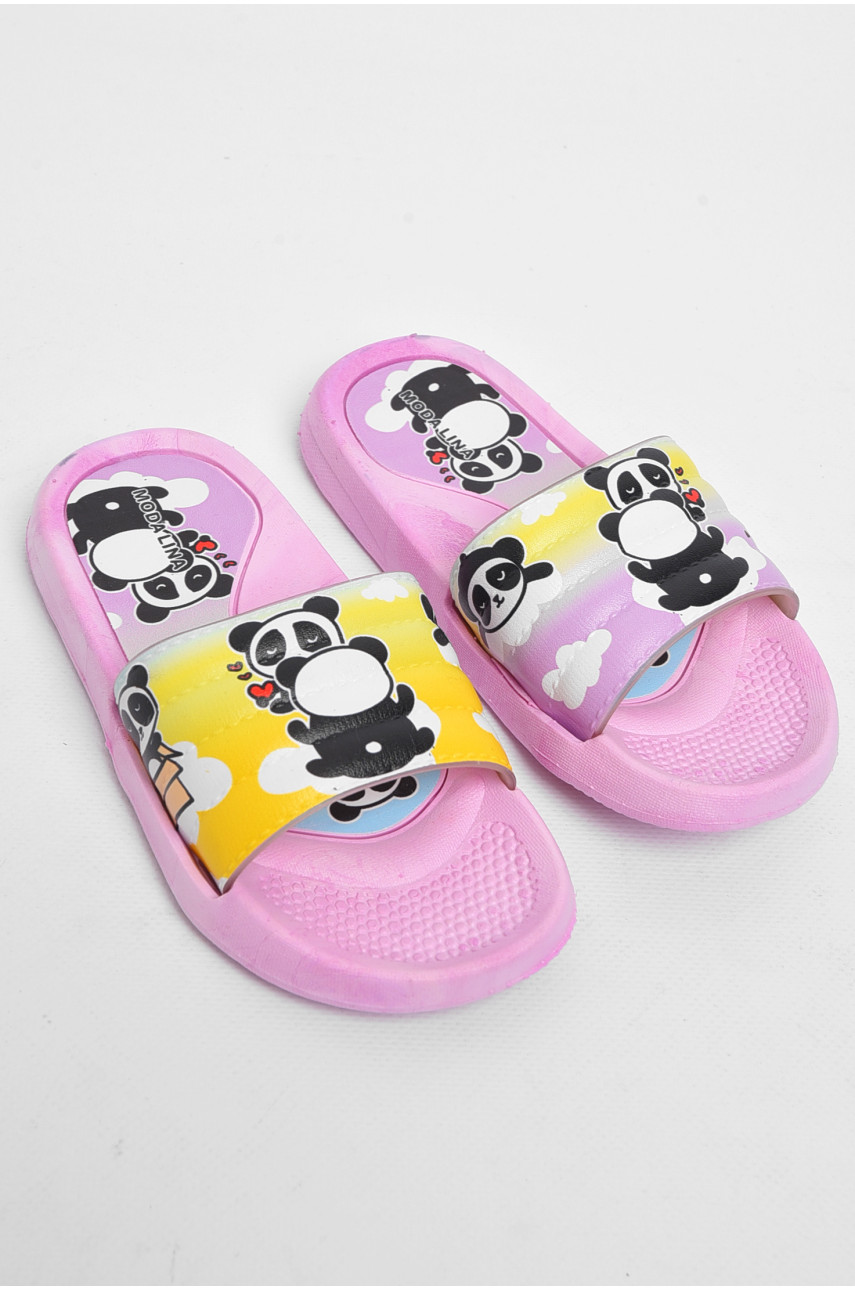 Шлепки детские резиновые сиреневого цвета с рисунком 180510