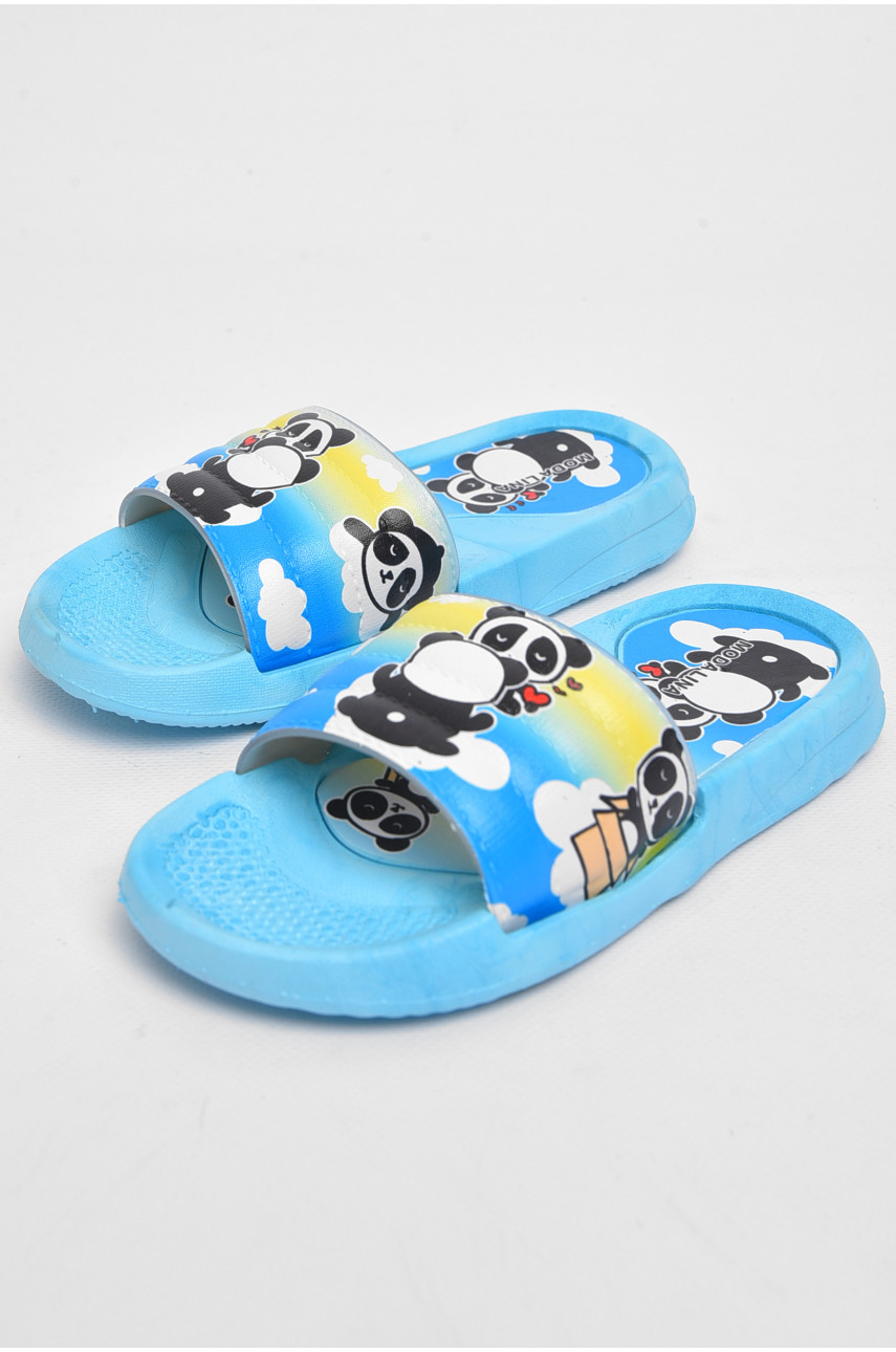 Шлепки детские резиновые голубого цвета с рисунком 180511