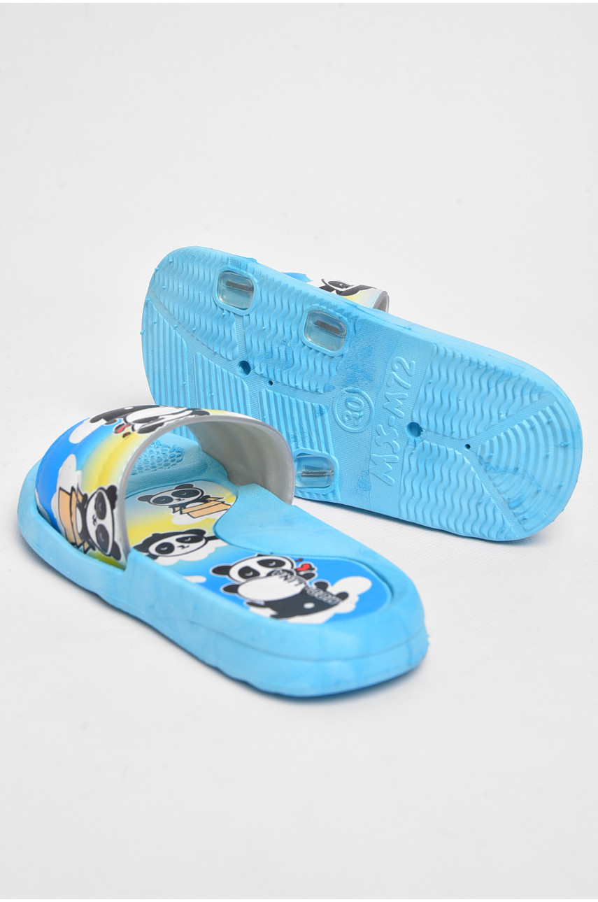 Шлепки детские резиновые голубого цвета с рисунком 180511