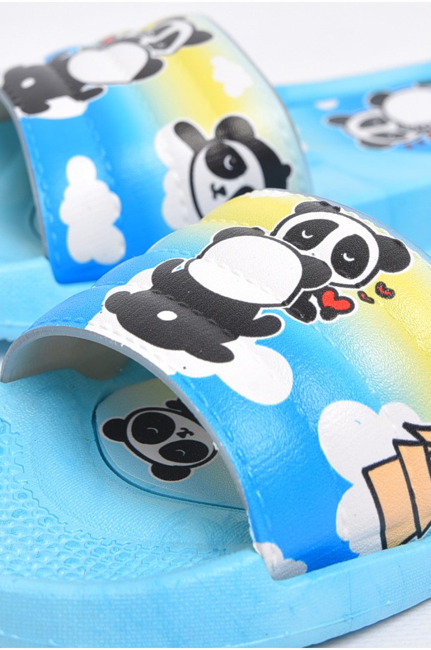 Шлепки детские резиновые голубого цвета с рисунком 180511