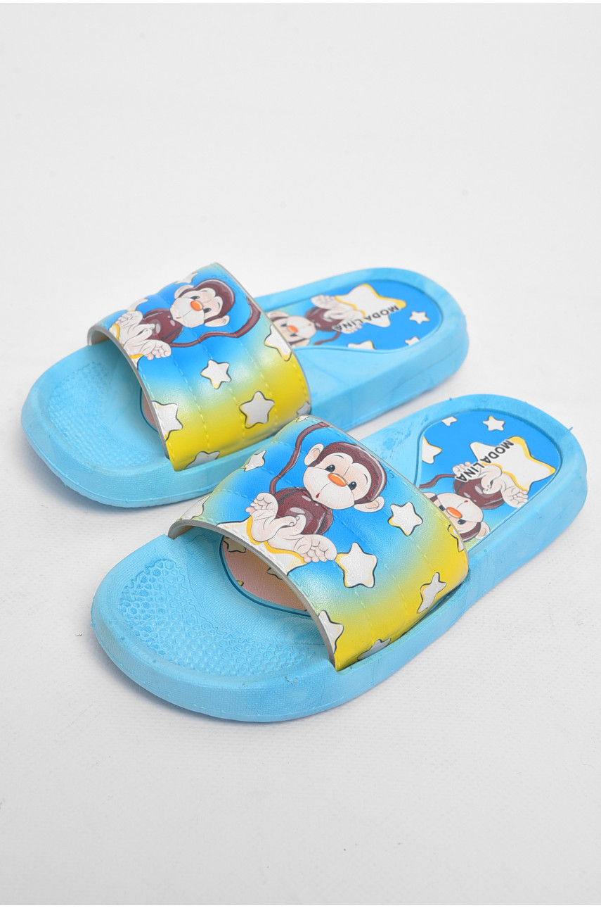 Шлепки детские резиновые голубого цвета с рисунком 180516