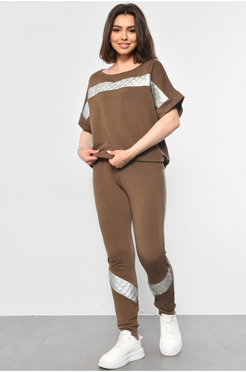 Спортивний костюм трійка жіночий напівбатальний коричневого кольору 249/349 180721