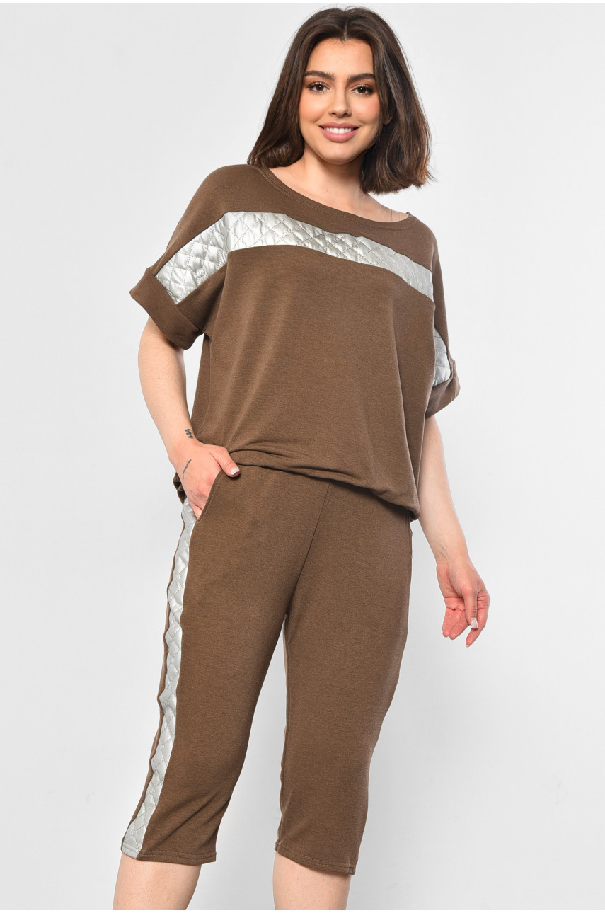 Спортивний костюм трійка жіночий напівбатальний коричневого кольору 249/349 180721