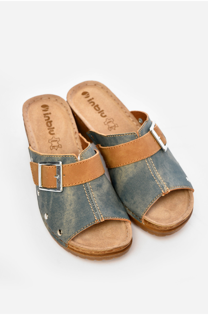 Шлепки женские синего цвета BL-2T 180801