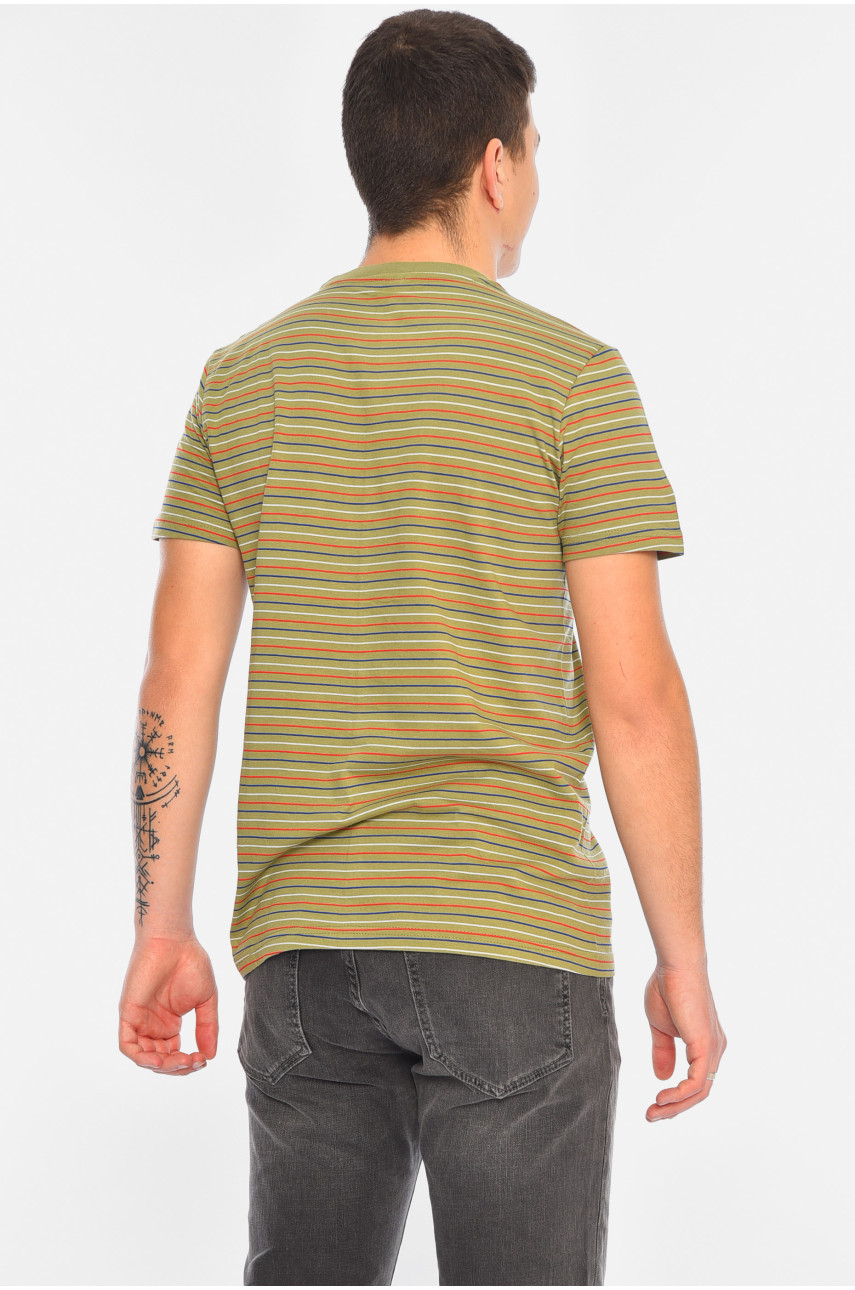 Футболка мужская в полоску оливкового цвета 03 180871