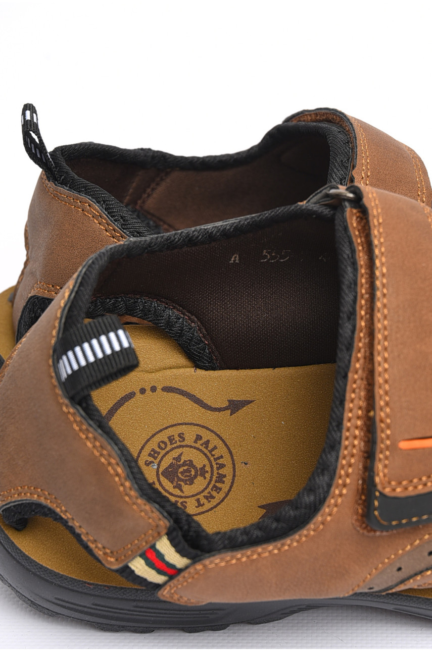 Сандалі чоловічі темно-бежевого кольору на ліпучці А555-7 180918 Сандалі чоловічі темно-бежевого кольору на ліпучці А555-7 180918