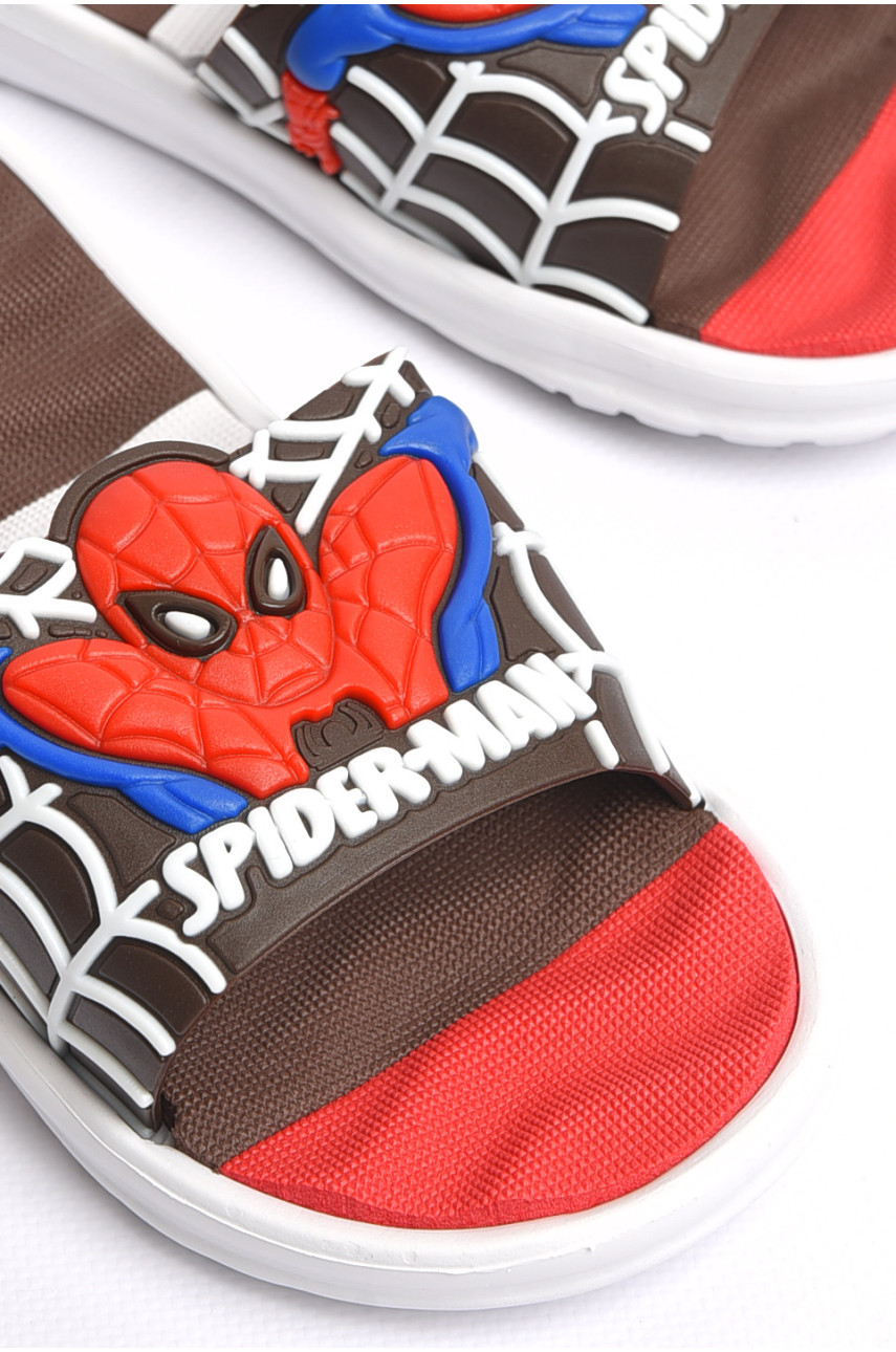 Шлепки детские для мальчика коричневого цвета с человеком пауком 8296-34 181121