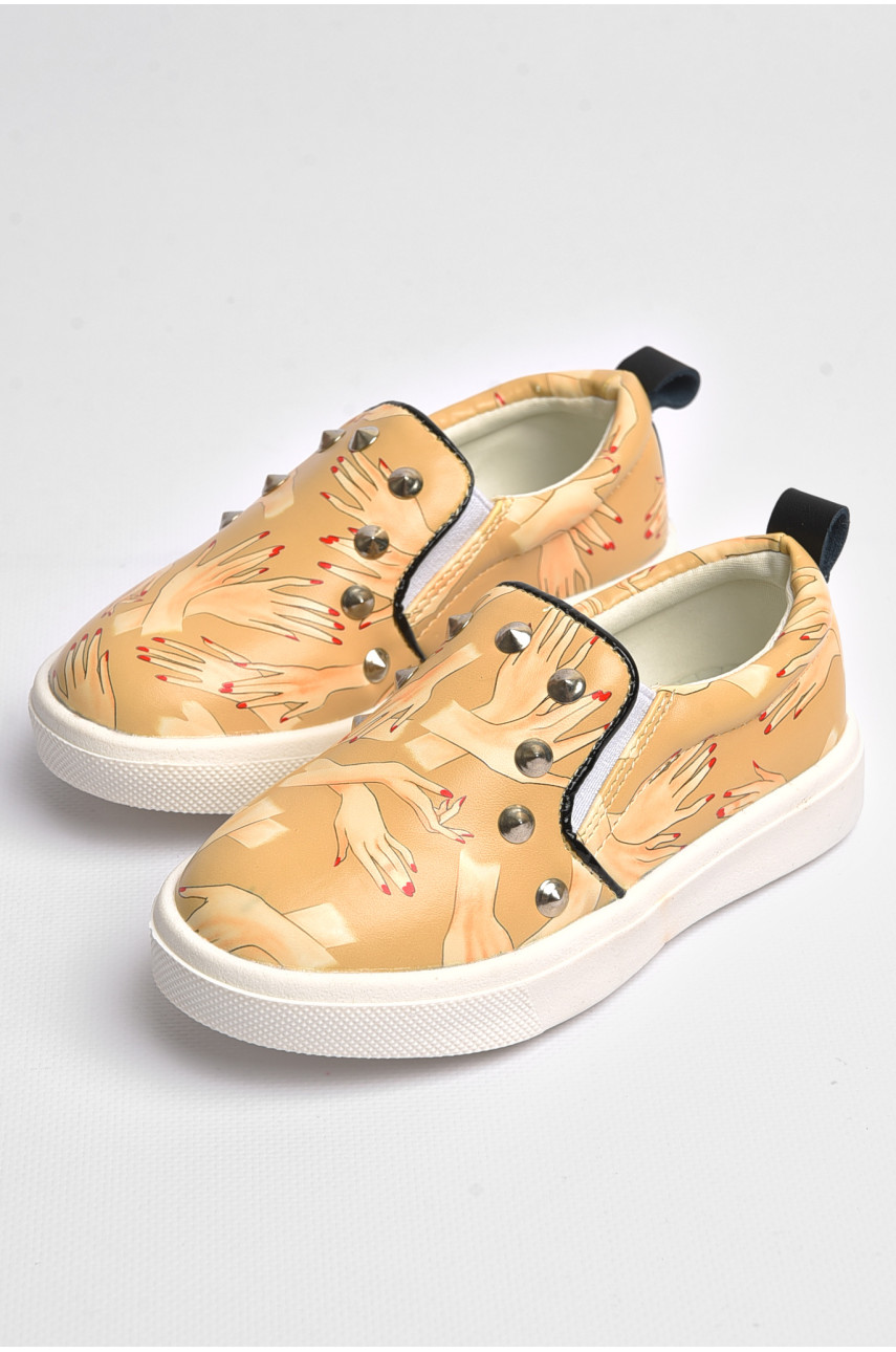 Мокасини дитячі для дівчинки бежевого кольору з принтом 507-5 181198