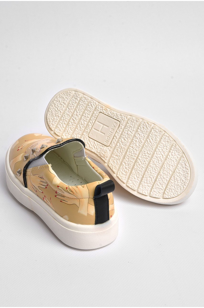 Мокасини дитячі для дівчинки бежевого кольору з принтом 507-5 181198