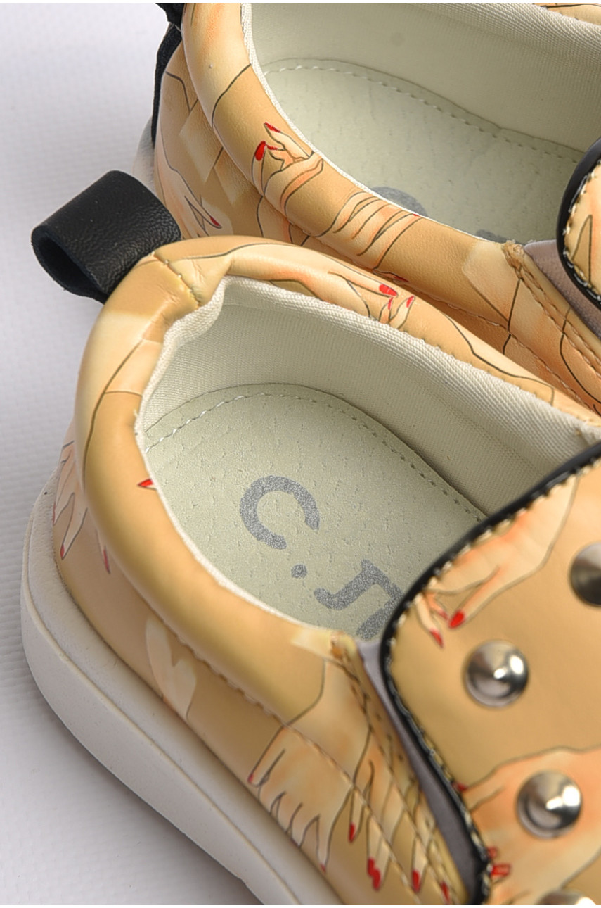 Мокасини дитячі для дівчинки бежевого кольору з принтом 507-5 181198