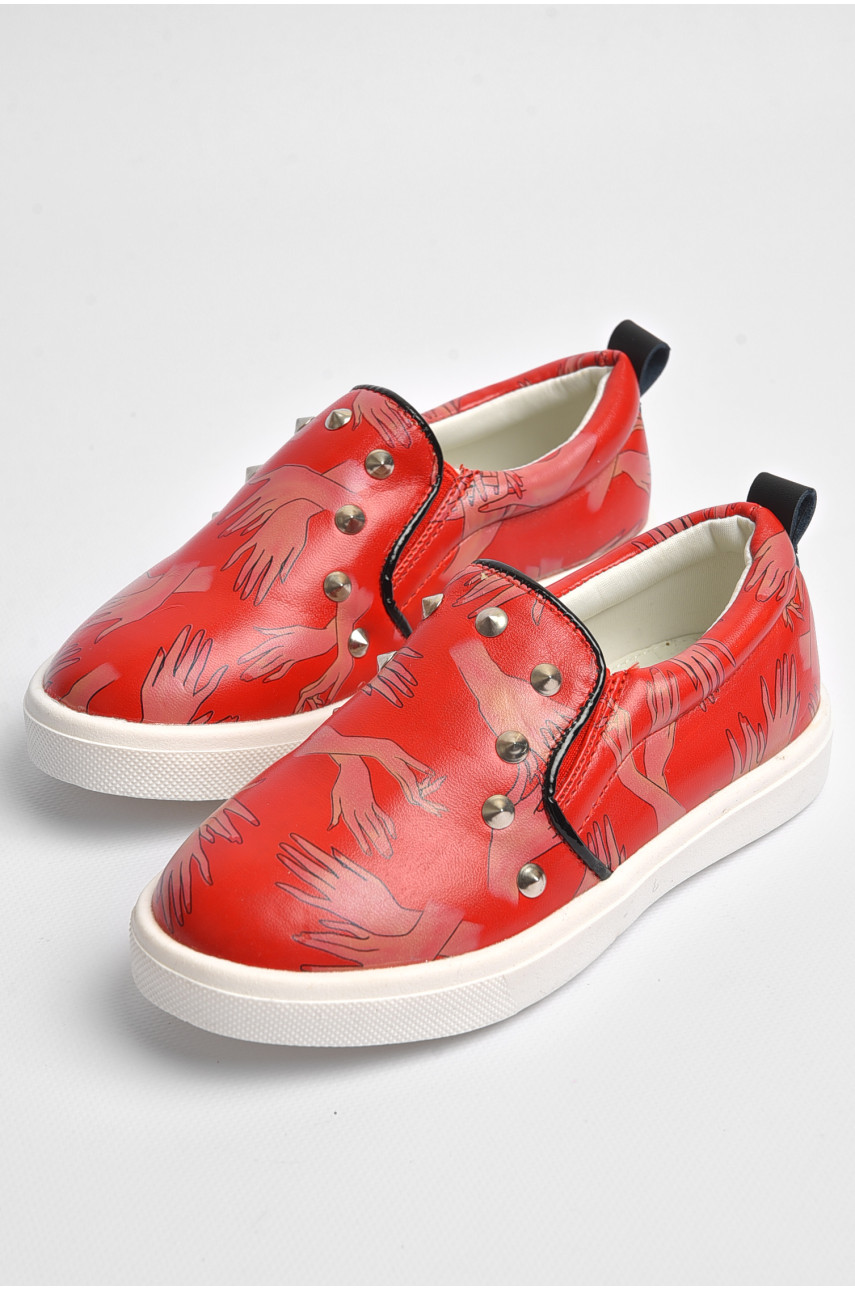Мокасини дитячі для дівчинки червоного кольору з принтом 507-3 181199