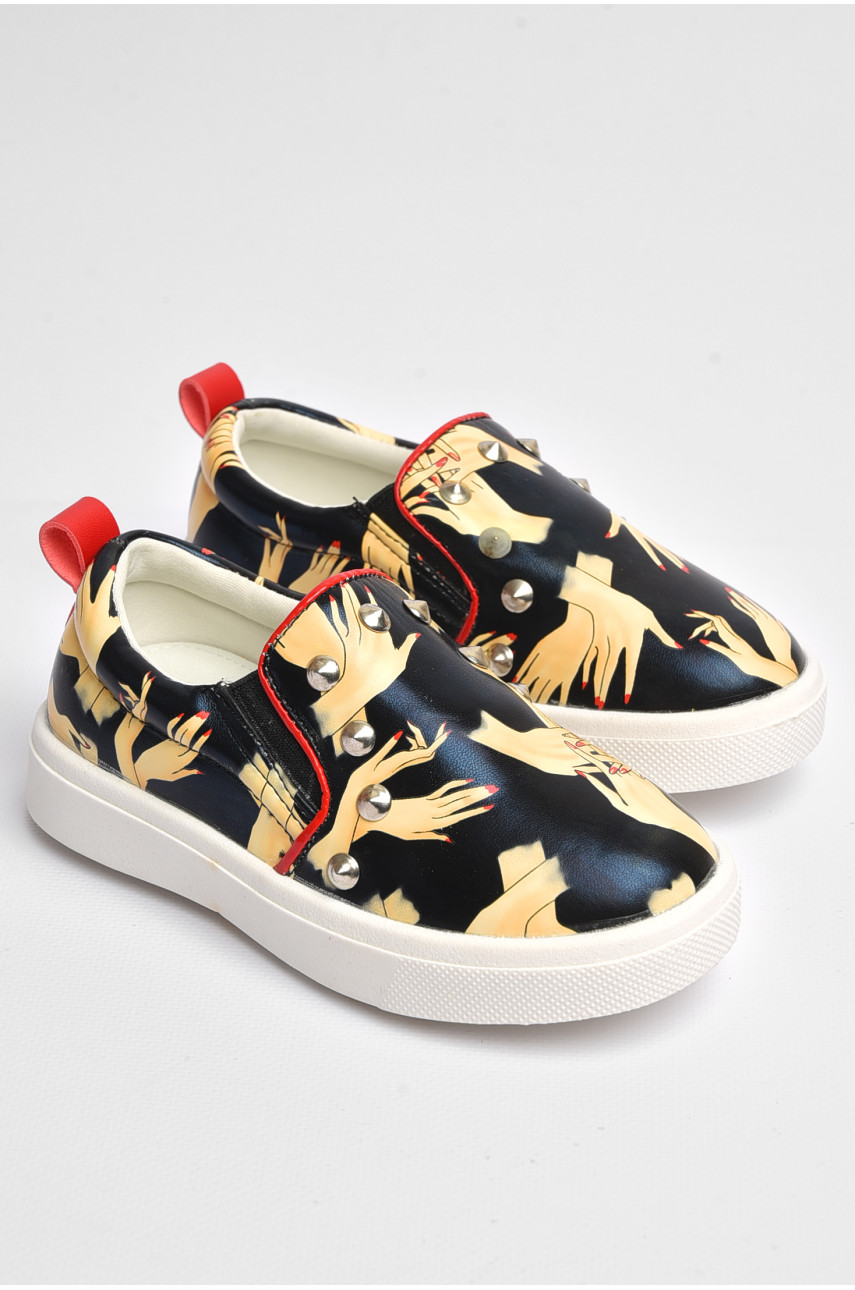 Мокасини дитячі для дівчинки чорного кольору з принтом 507-2 181200