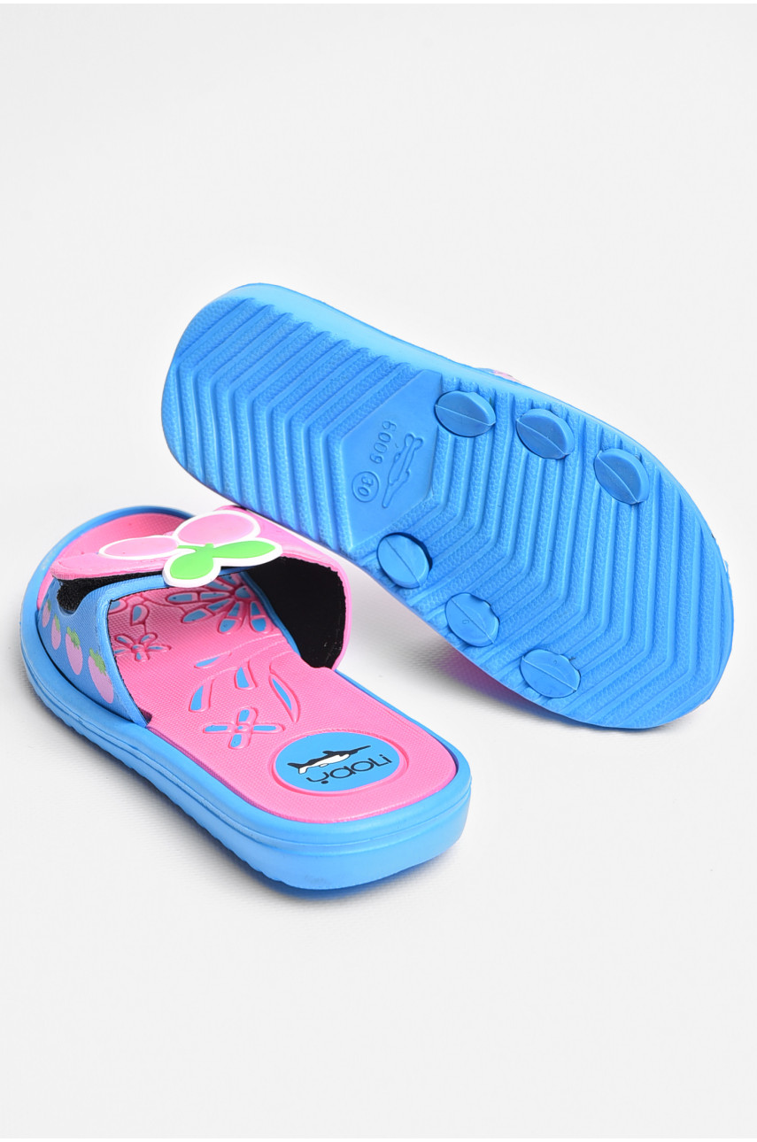Шлепки детские для девочки голубого цвета с вишенкой 6009-17а 181248