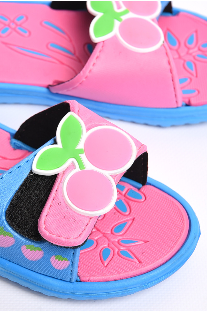 Шлепки детские для девочки голубого цвета с вишенкой 6009-17а 181248