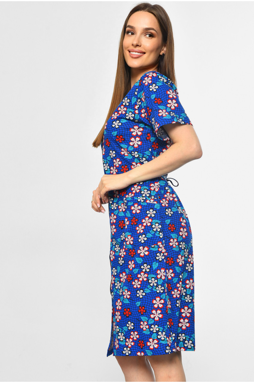 Халат жіночий напівбатальний з принтом синього кольору 3050 181257 Халат жіночий напівбатальний з принтом синього кольору 3050 181257