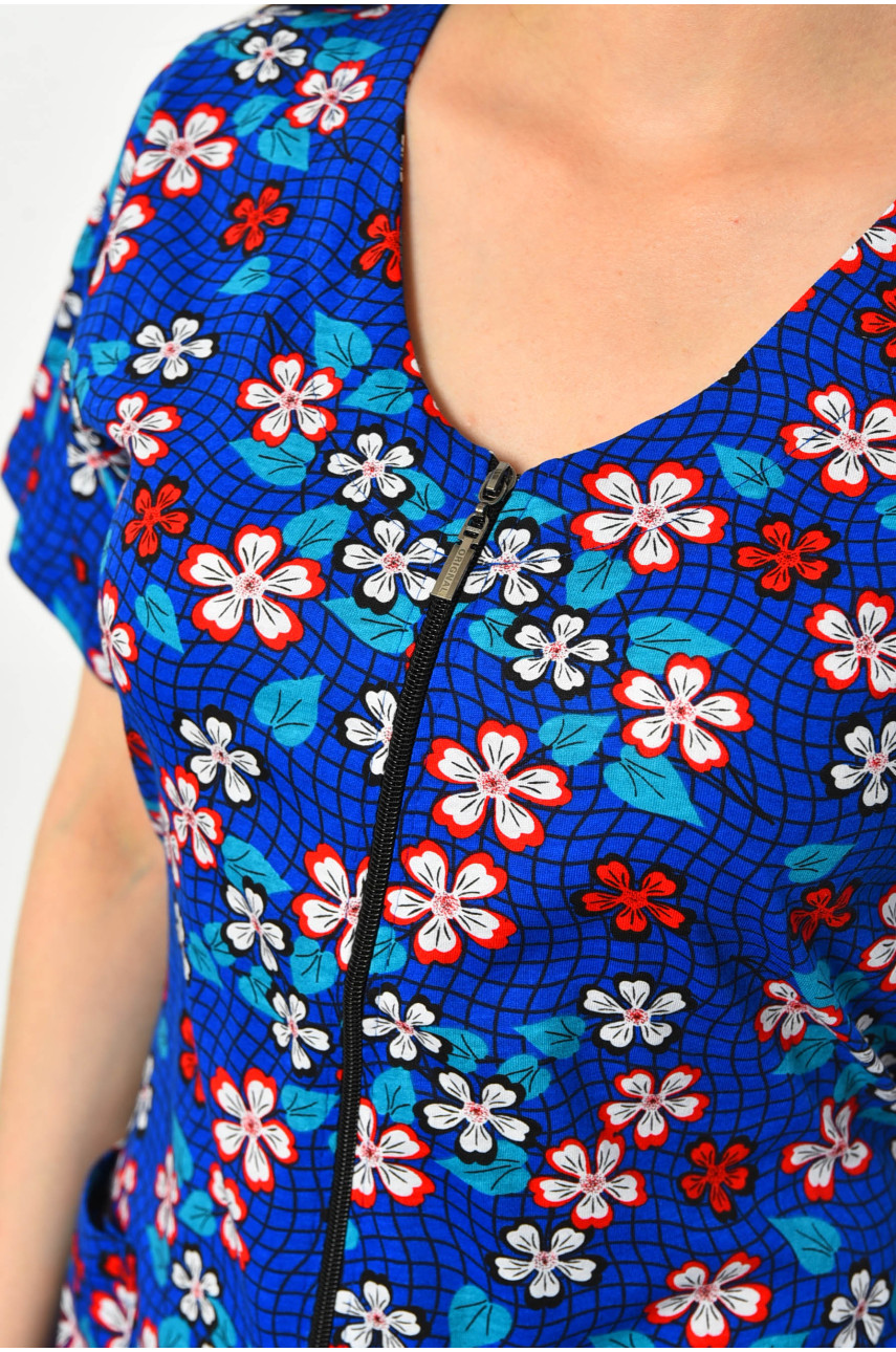 Халат жіночий напівбатальний з принтом синього кольору 3050 181257 Халат жіночий напівбатальний з принтом синього кольору 3050 181257