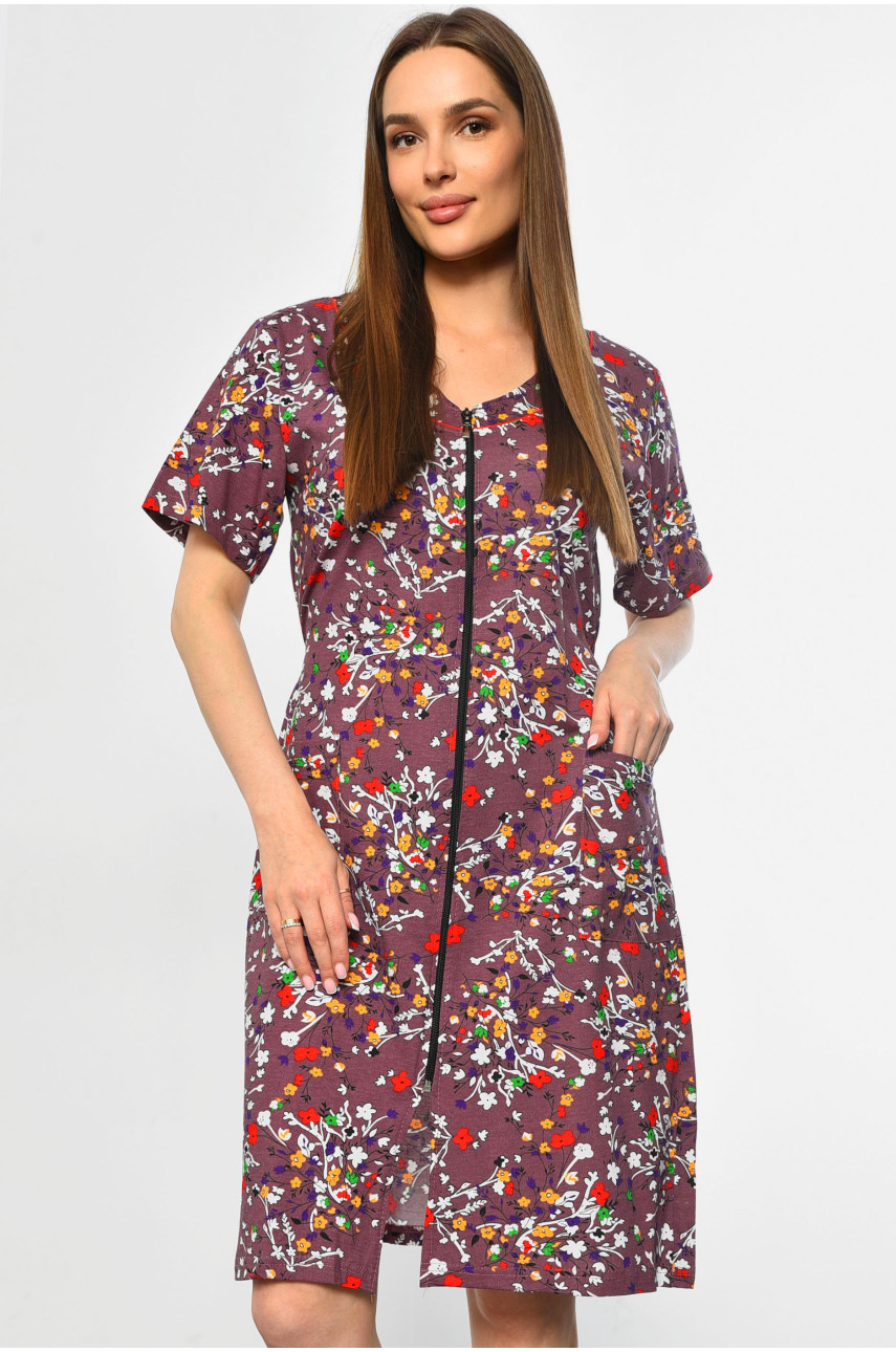 Халат женский полубатальный с принтом цвета мокко 3060 181275