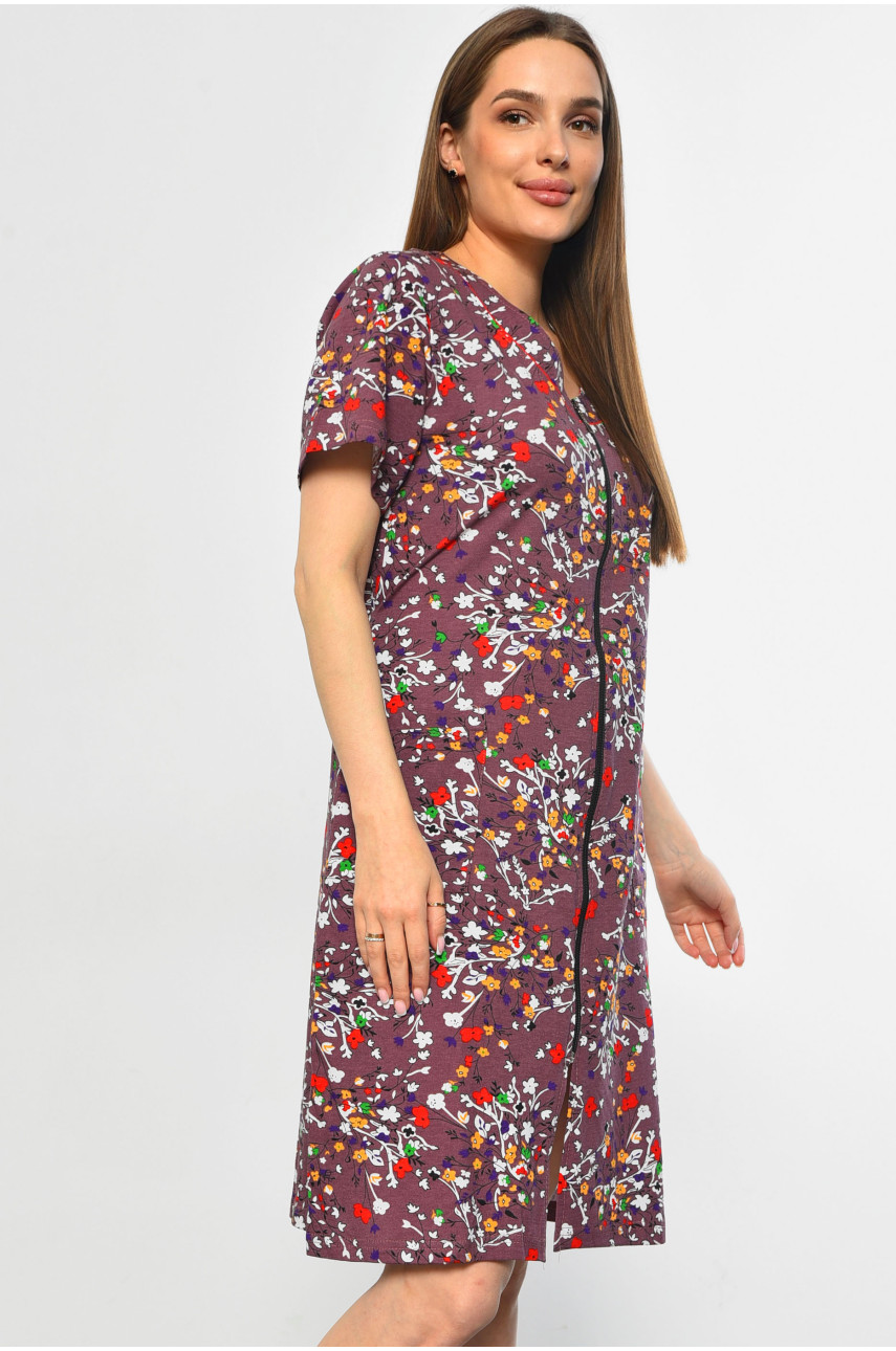 Халат женский полубатальный с принтом цвета мокко 3060 181275