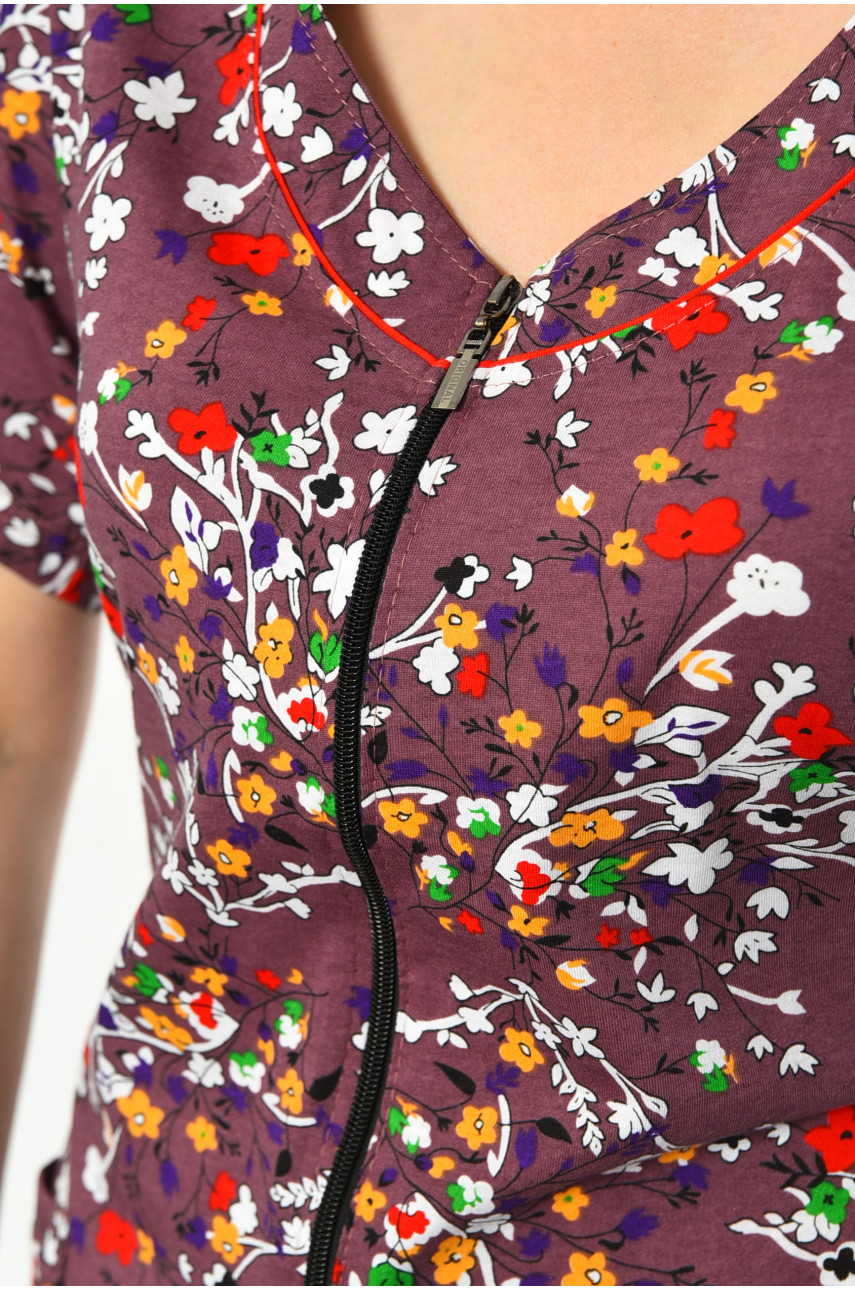 Халат женский полубатальный с принтом цвета мокко 3060 181275 Халат женский полубатальный с принтом цвета мокко 3060 181275