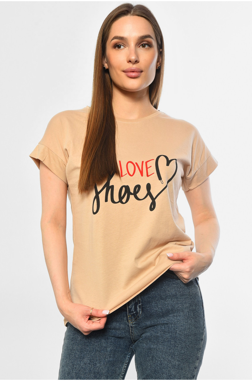 Футболка женская бежевого цвета 9112 181335 Футболка женская бежевого цвета 9112 181335